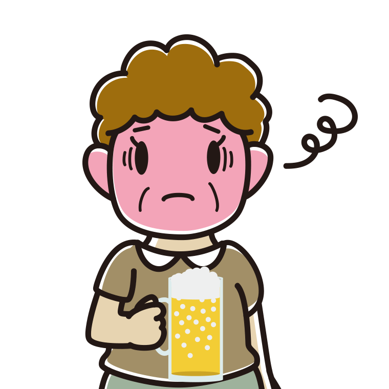 酔っぱらって困るおばさんのイラスト【色あり、背景なし】透過PNG