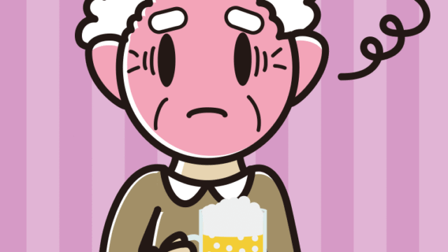 酔っぱらって困るおじいさんのイラスト【色、背景あり】PNG