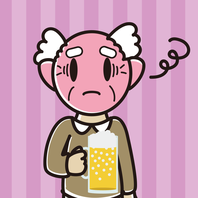 酔っぱらって困るおじいさんのイラスト【色、背景あり】PNG