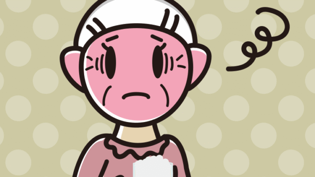 酔っぱらって困るおばあさんのイラスト【色、背景あり】PNG