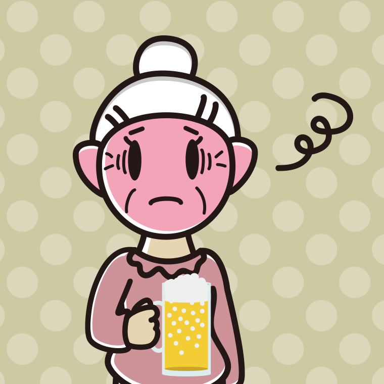 酔っぱらって困るおばあさんのイラスト【色、背景あり】PNG