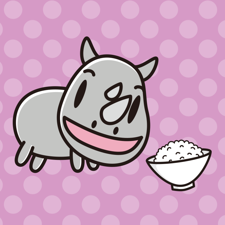 ごはんを食べるサイちゃんのイラスト【色、背景あり】PNG