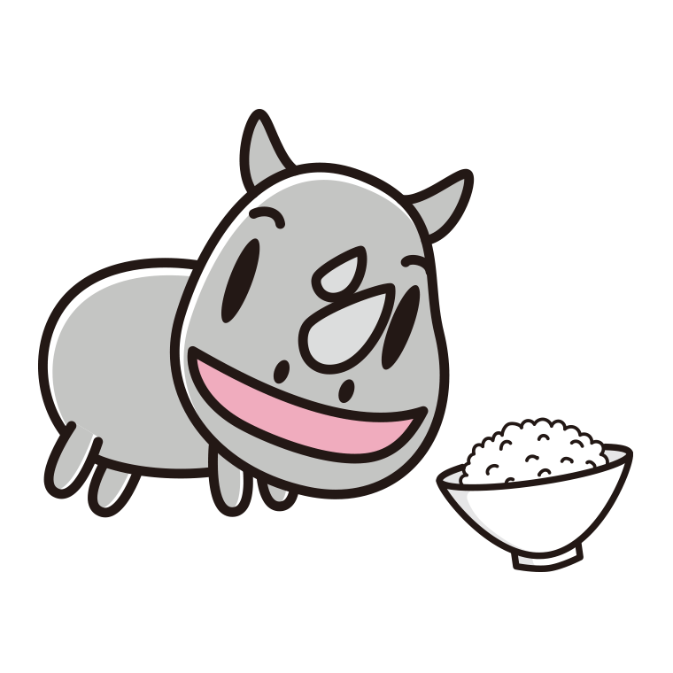 ごはんを食べるサイちゃんのイラスト【色あり、背景なし】透過PNG
