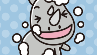 体を洗うサイちゃんのイラスト【色、背景あり】PNG