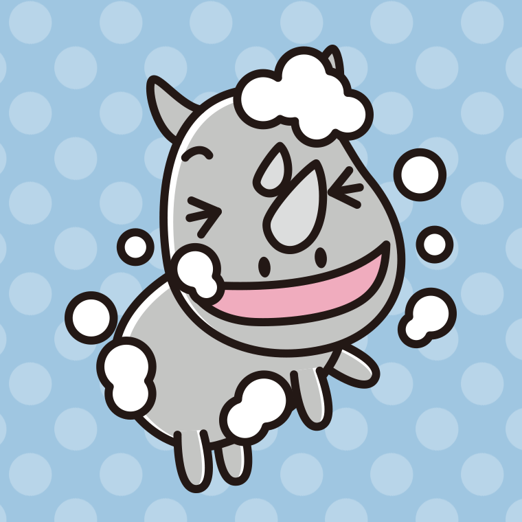 体を洗うサイちゃんのイラスト【色、背景あり】PNG