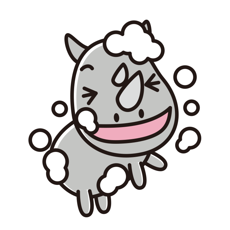 体を洗うサイちゃんのイラスト【色あり、背景なし】透過PNG