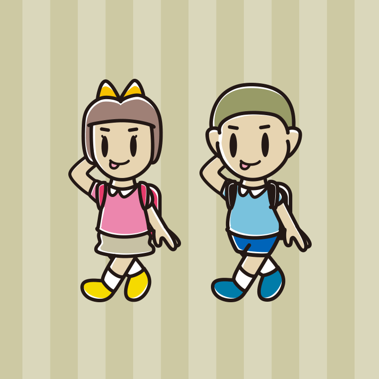 通学中にテヘヘな新小学一年生のイラスト【色、背景あり】PNG