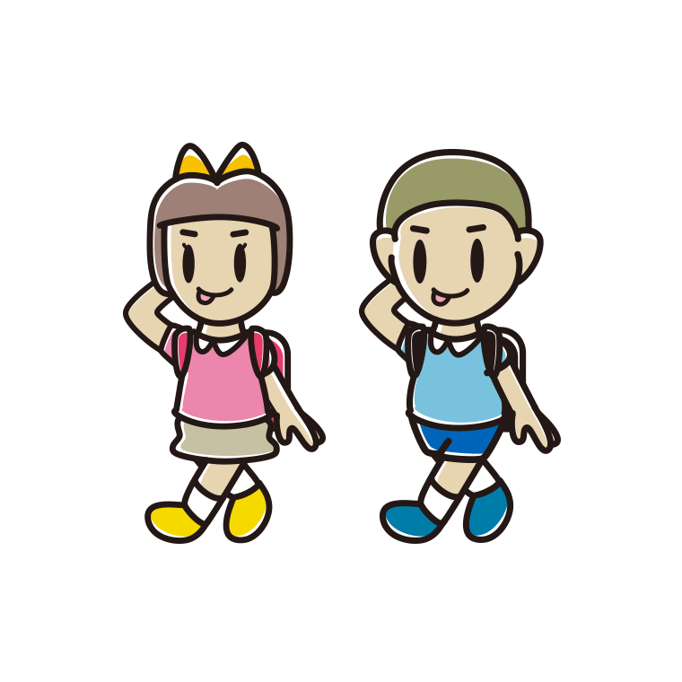 通学中にテヘヘな新小学一年生のイラスト【色あり、背景なし】透過PNG