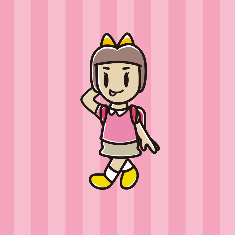 通学中にテヘヘな新小学一年生女子のイラスト【色、背景あり】PNG