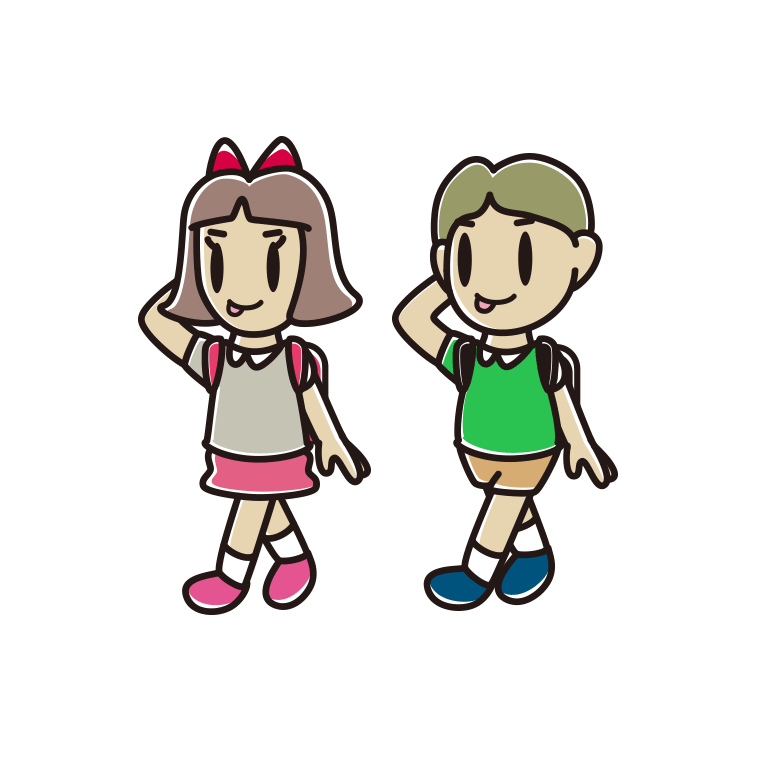 通学中にテヘヘな小学生のイラスト【色あり、背景なし】透過PNG