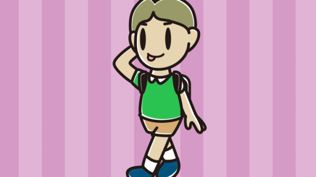 通学中にテヘヘな小学生男子のイラスト【色、背景あり】PNG