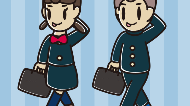 通学中にテヘヘな中学生のイラスト【色、背景あり】PNG