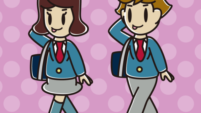 通学中にテヘヘな高校生のイラスト【色、背景あり】PNG