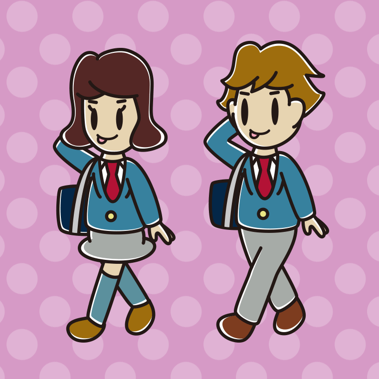 通学中にテヘヘな高校生のイラスト【色、背景あり】PNG