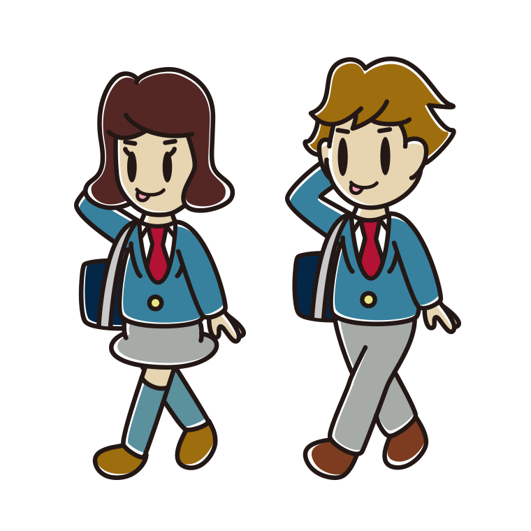通学中にテヘヘな高校生のイラスト【色あり、背景なし】透過PNG