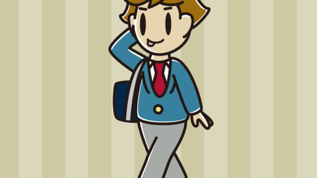 通学中にテヘヘな男子高校生のイラスト【色、背景あり】PNG