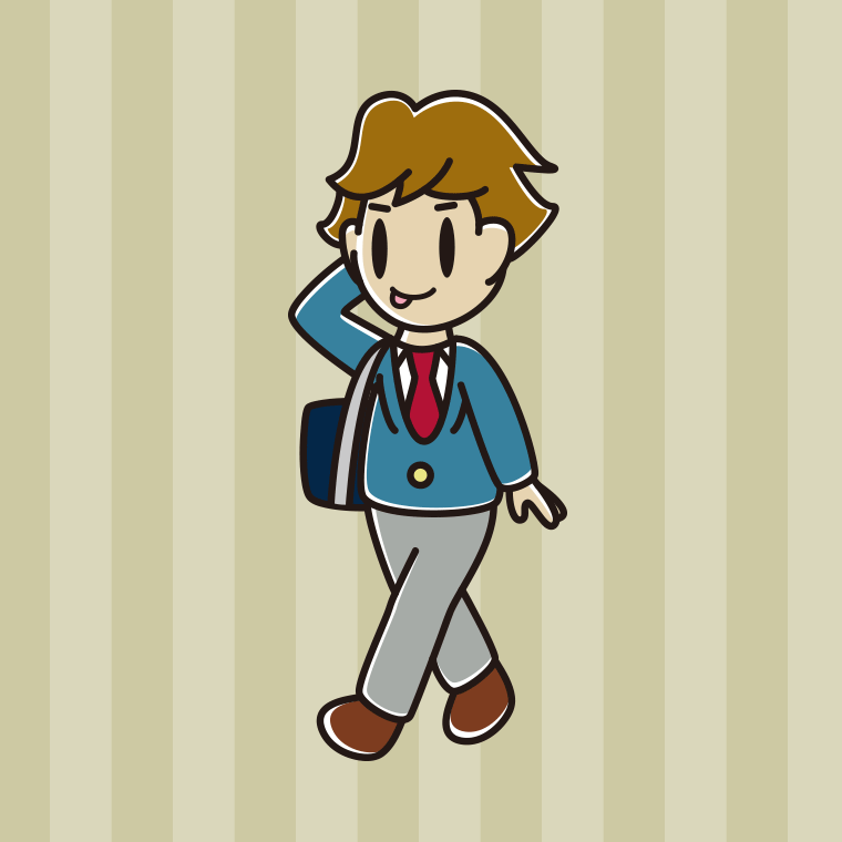 通学中にテヘヘな男子高校生のイラスト【色、背景あり】PNG
