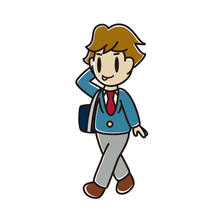 通学中にテヘヘな男子高校生のイラスト【色あり、背景なし】透過PNG
