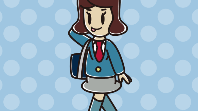 通学中にテヘヘな女子高校生のイラスト【色、背景あり】PNG