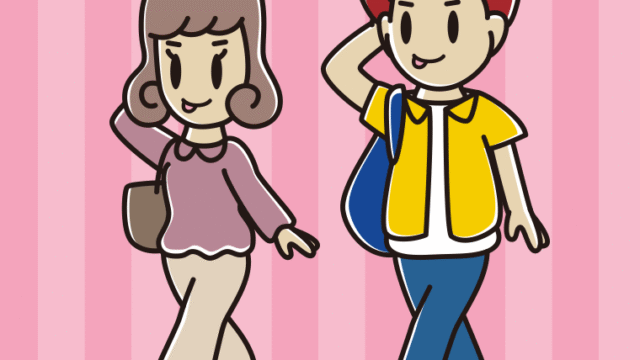 通学中にテヘヘな大学生のイラスト【色、背景あり】PNG