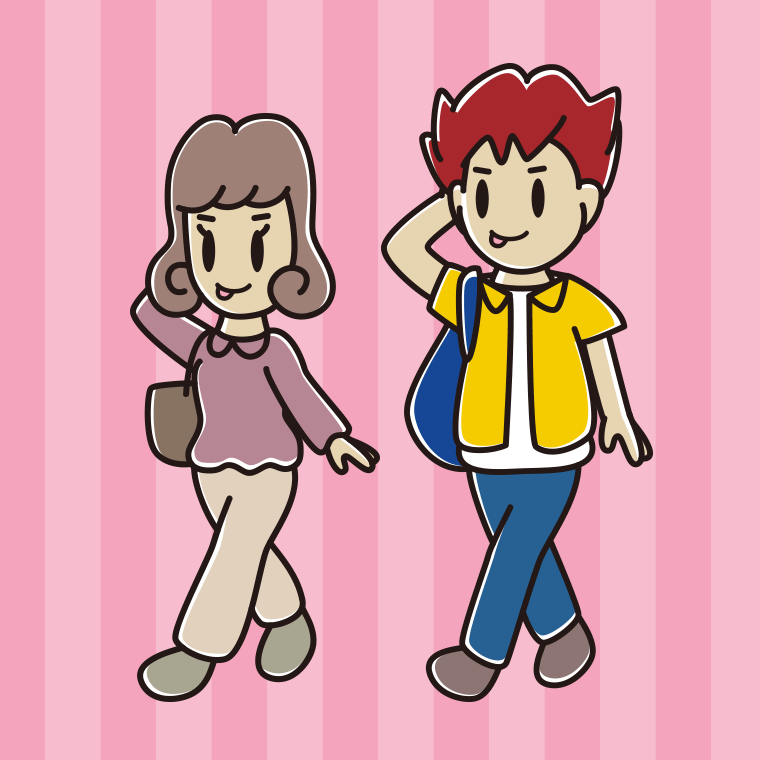 通学中にテヘヘな大学生のイラスト【色、背景あり】PNG