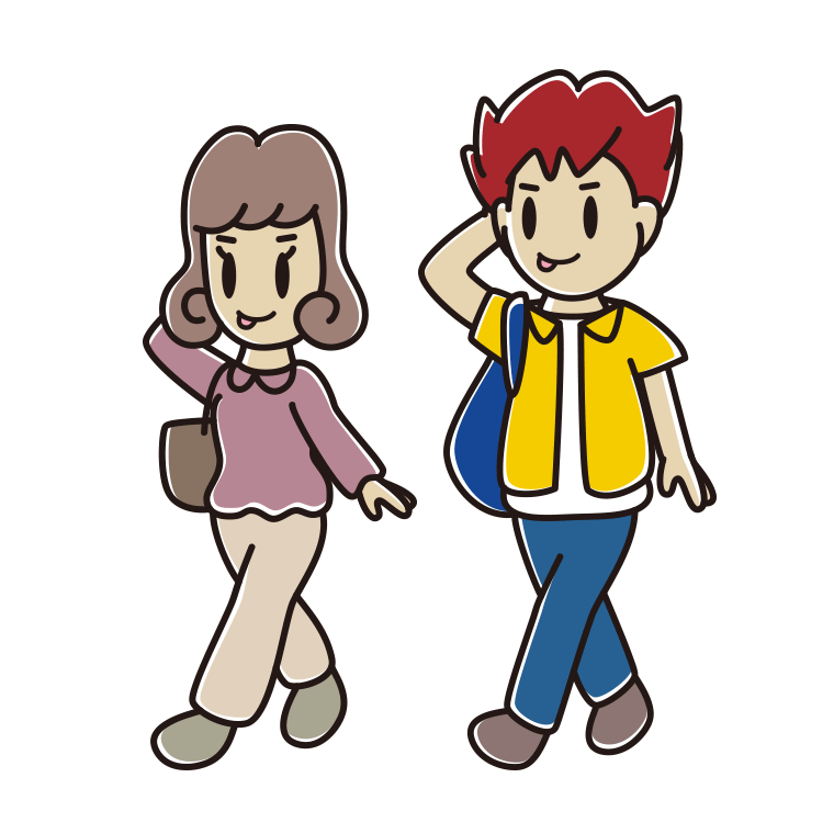 通学中にテヘヘな大学生のイラスト【色あり、背景なし】透過PNG