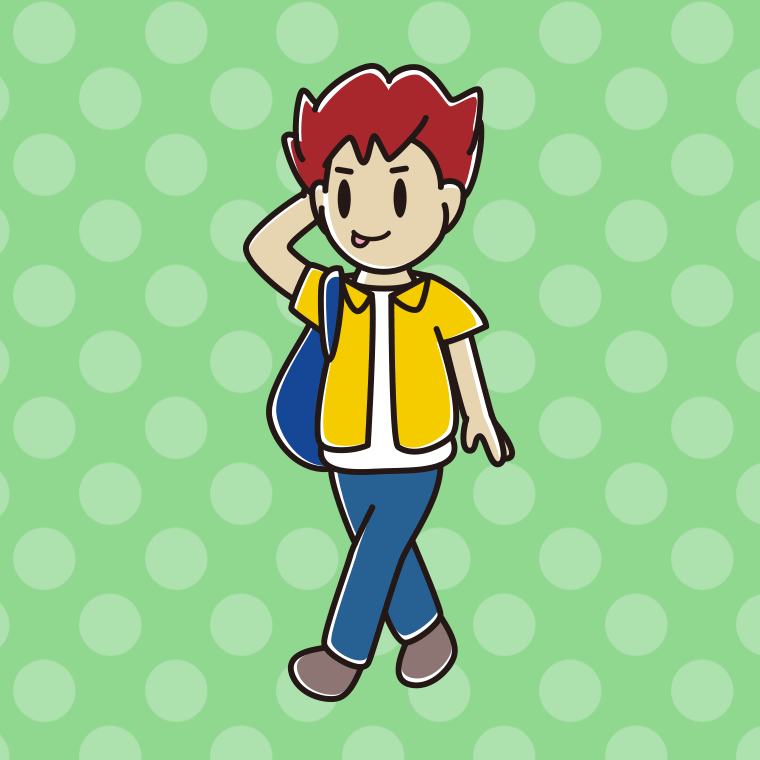 通学中にテヘヘな男子大学生のイラスト【色、背景あり】PNG