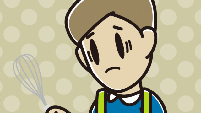 泡立て器で困る男性のイラスト【色、背景あり】PNG