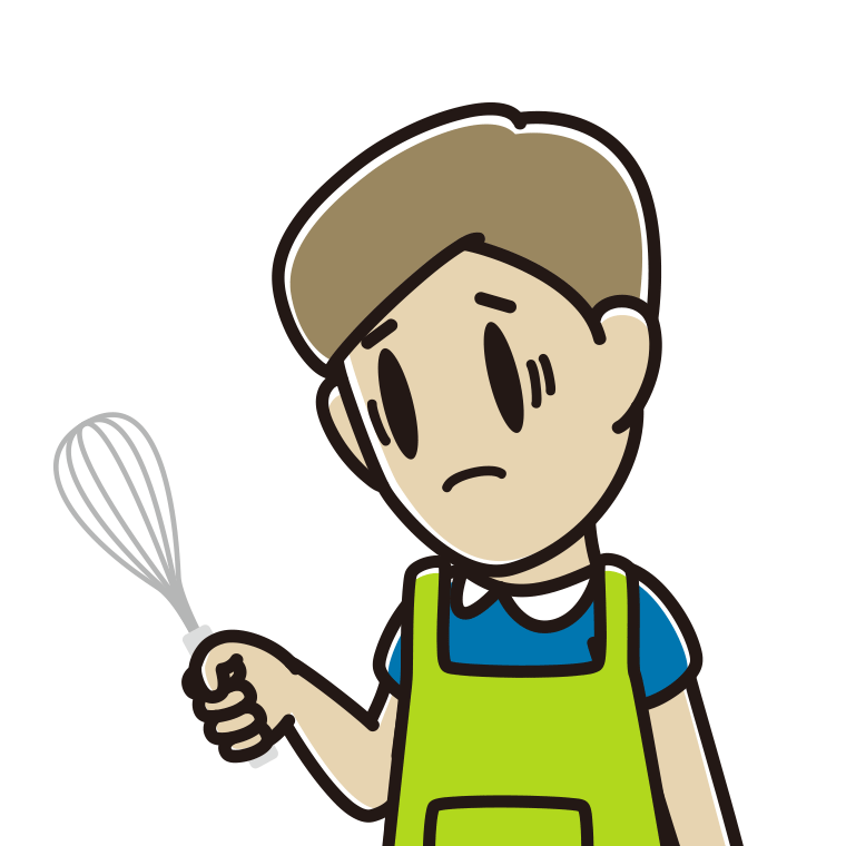 泡立て器で困る男性のイラスト【色あり、背景なし】透過PNG