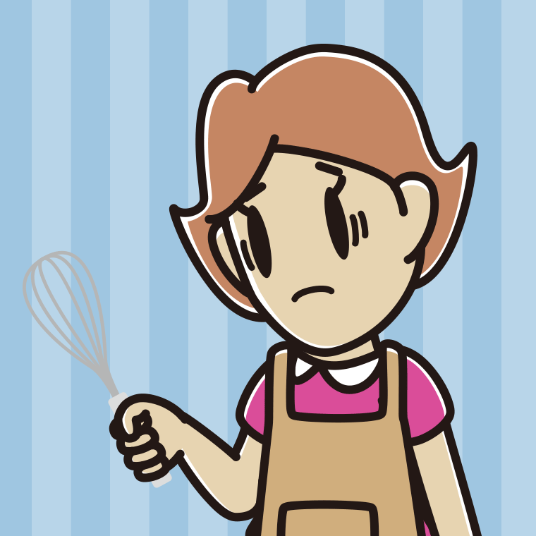 泡立て器で困る女性のイラスト【色、背景あり】PNG
