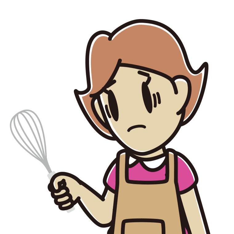 泡立て器で困る女性のイラスト【色あり、背景なし】透過PNG