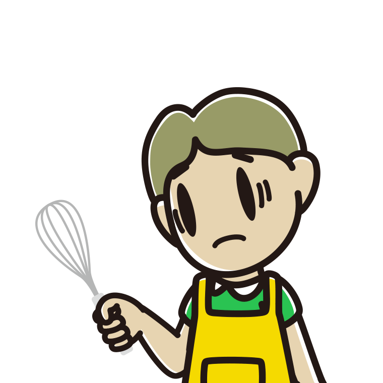 泡立て器で困る小学生男子のイラスト【色あり、背景なし】透過PNG