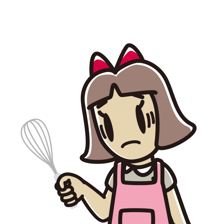泡立て器で困る小学生女子のイラスト【色あり、背景なし】透過PNG