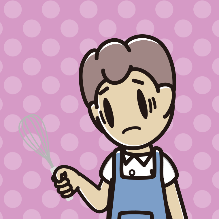 泡立て器で困る男子中学生のイラスト【色、背景あり】PNG