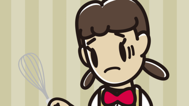 泡立て器で困る女子中学生のイラスト【色、背景あり】PNG