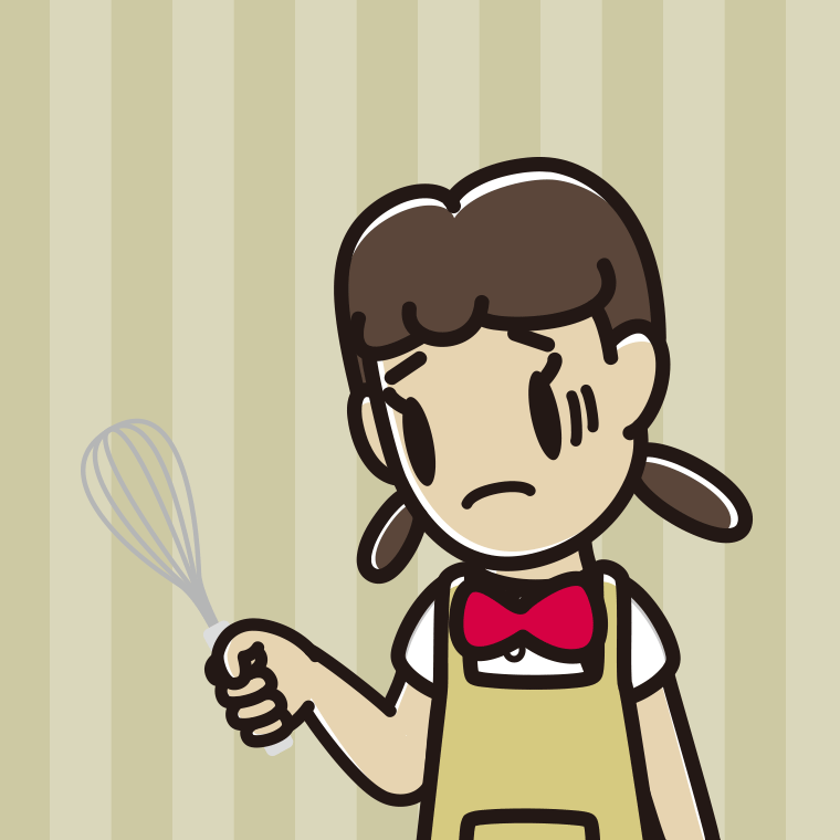 泡立て器で困る女子中学生のイラスト【色、背景あり】PNG