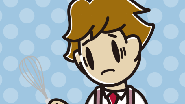 泡立て器で困る男子高校生のイラスト【色、背景あり】PNG