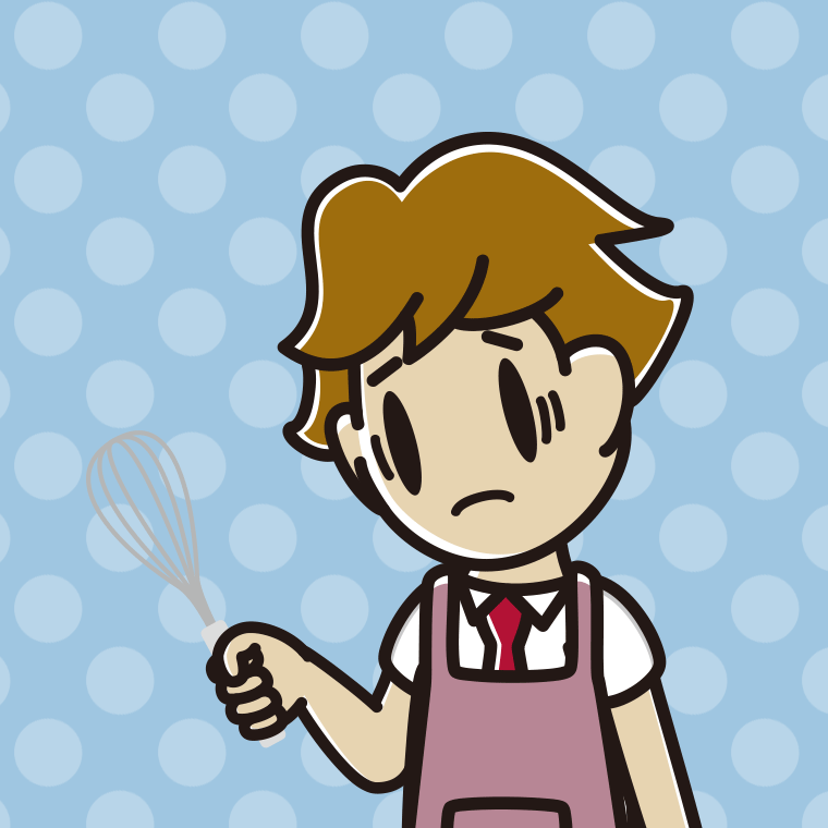 泡立て器で困る男子高校生のイラスト【色、背景あり】PNG