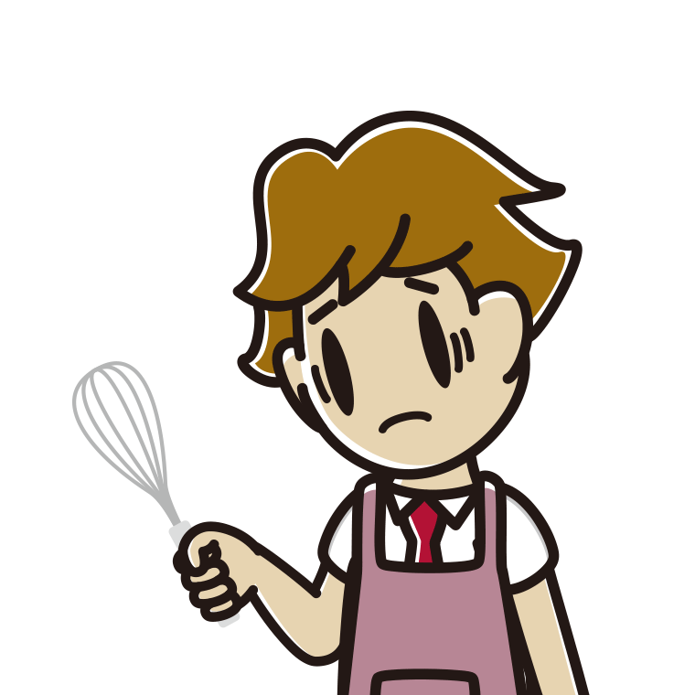 泡立て器で困る男子高校生のイラスト【色あり、背景なし】透過PNG