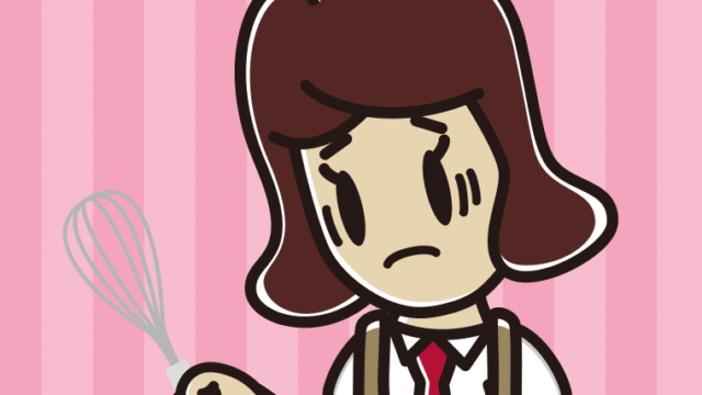 泡立て器で困る女子高校生のイラスト【色、背景あり】PNG