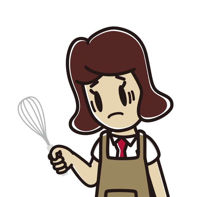 泡立て器で困る女子高校生のイラスト【色あり、背景なし】透過PNG