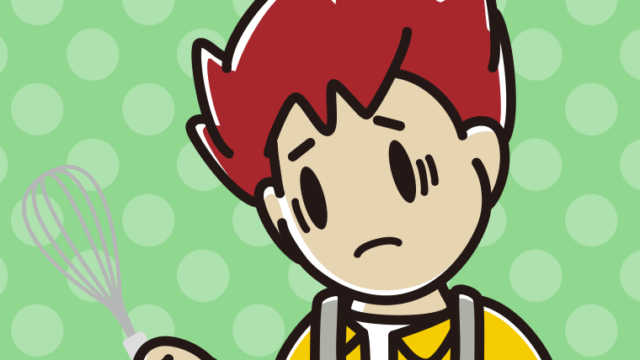 泡立て器で困る男子大学生のイラスト【色、背景あり】PNG