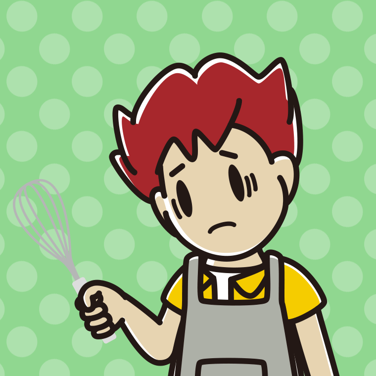 泡立て器で困る男子大学生のイラスト【色、背景あり】PNG