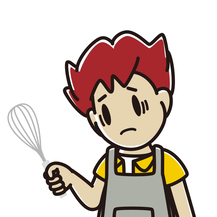 泡立て器で困る男子大学生のイラスト【色あり、背景なし】透過PNG