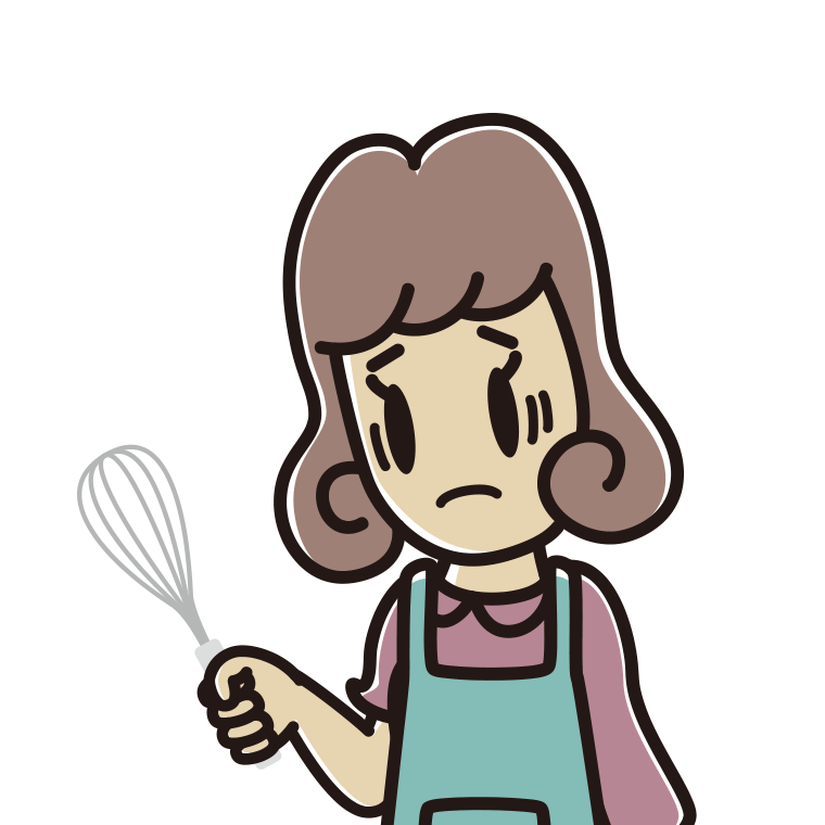 泡立て器で困る女子大学生のイラスト【色あり、背景なし】透過PNG