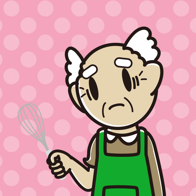 泡立て器で困るおじいさんのイラスト【色、背景あり】PNG