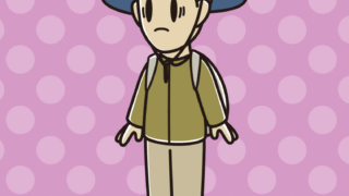 困るアウトドア姿の男性のイラスト【色、背景あり】PNG