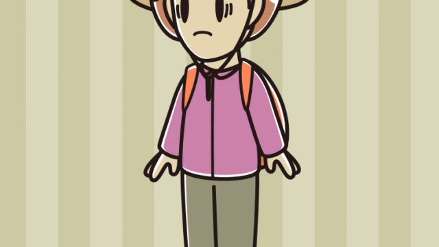 困るアウトドア姿の女性のイラスト【色、背景あり】PNG