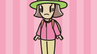 困るアウトドア姿の小学生女子のイラスト【色、背景あり】PNG