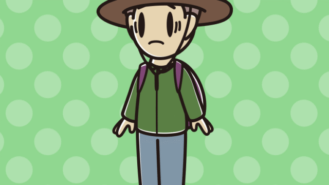 困るアウトドア姿の男子中学生のイラスト【色、背景あり】PNG